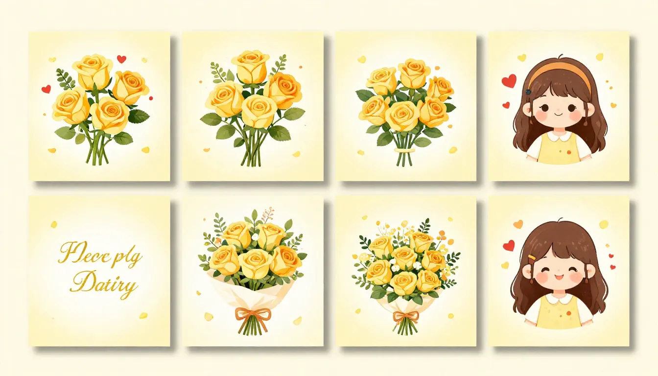 A set of 4 square romantic cards in a 2x2 grid for A4 printi...