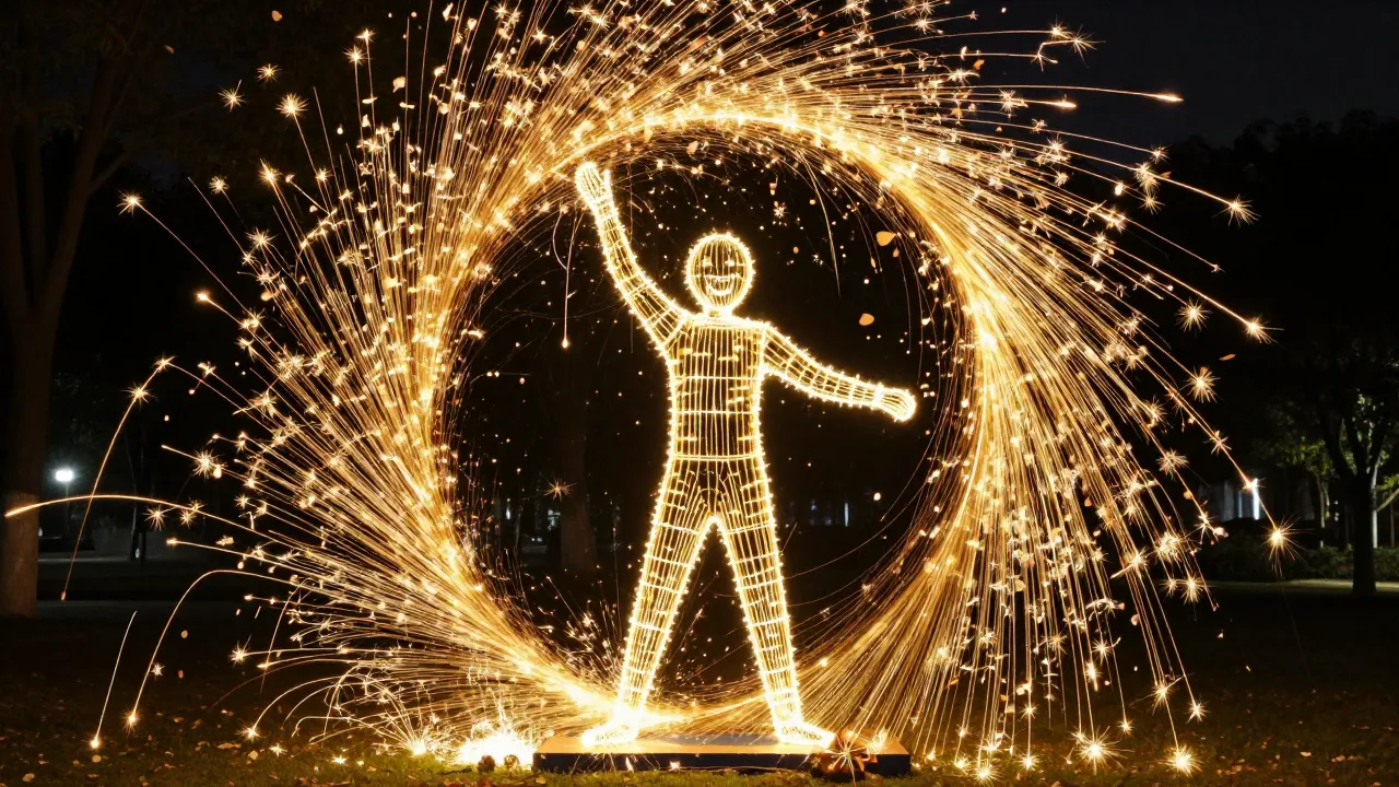 A joyful public art installation, a silhouette of a person m...