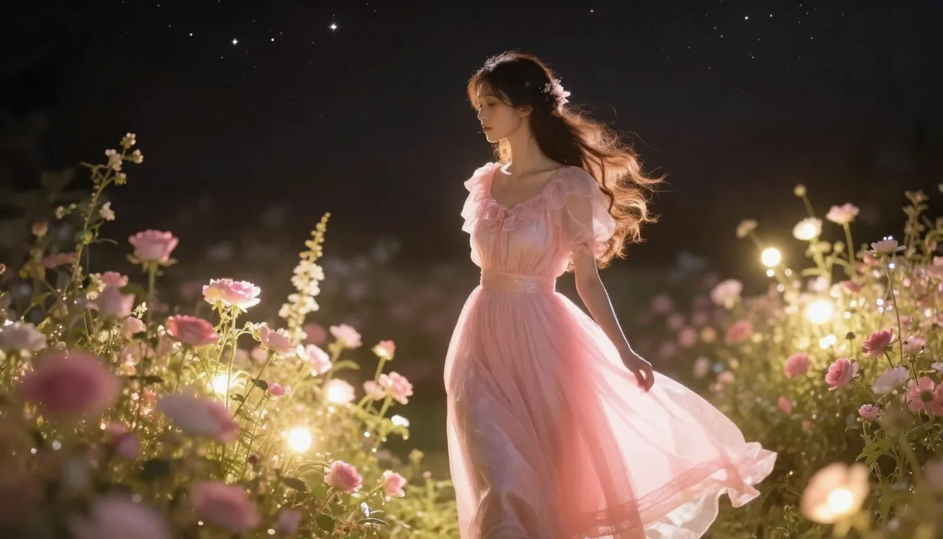 An ethereal and romantic illustration of a woman in a soft p...