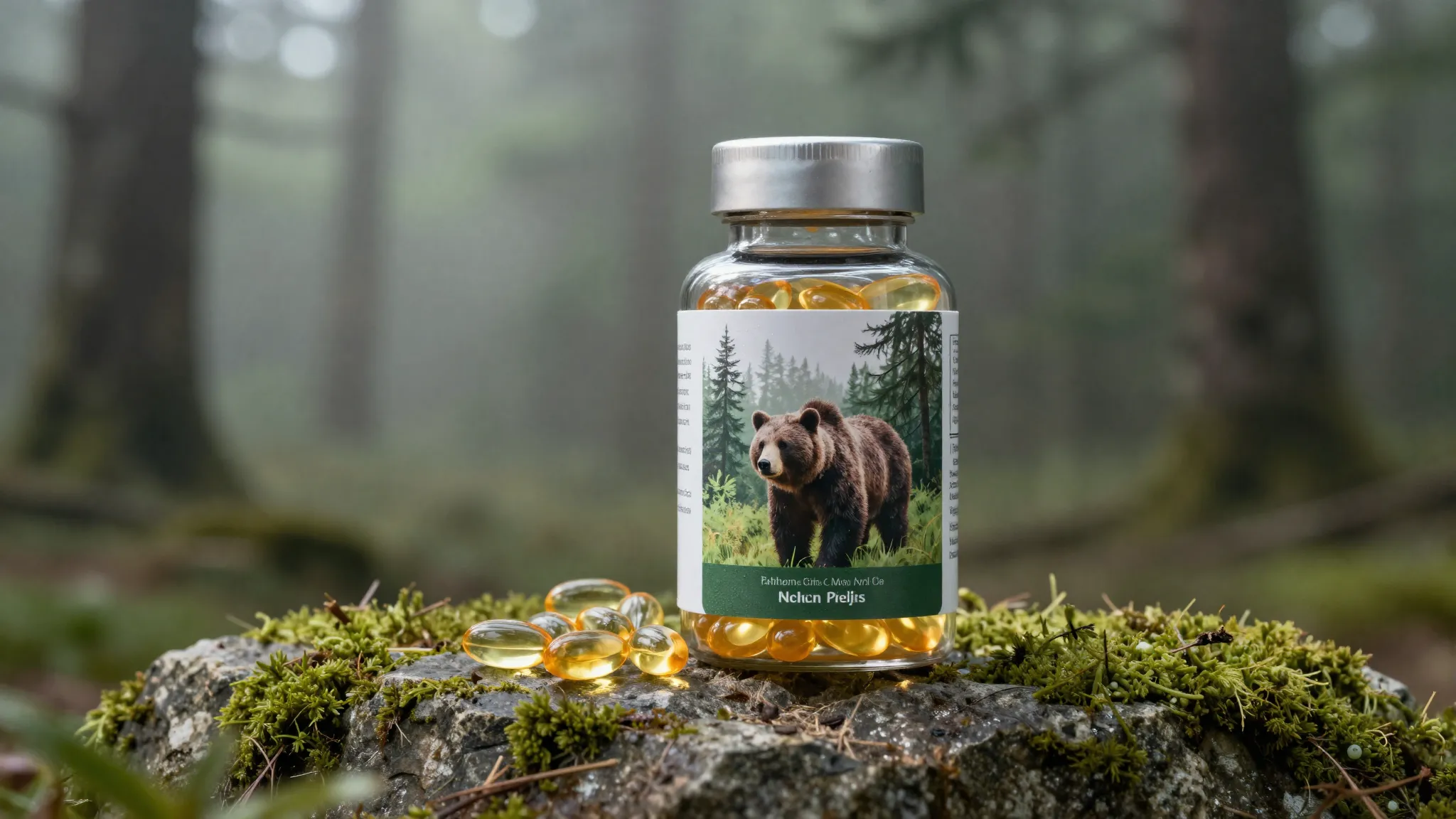 Professional product shot of a transparent supplement bottle...