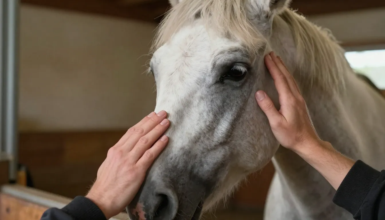 A tender and heartwarming image of an older, wise-looking ho...