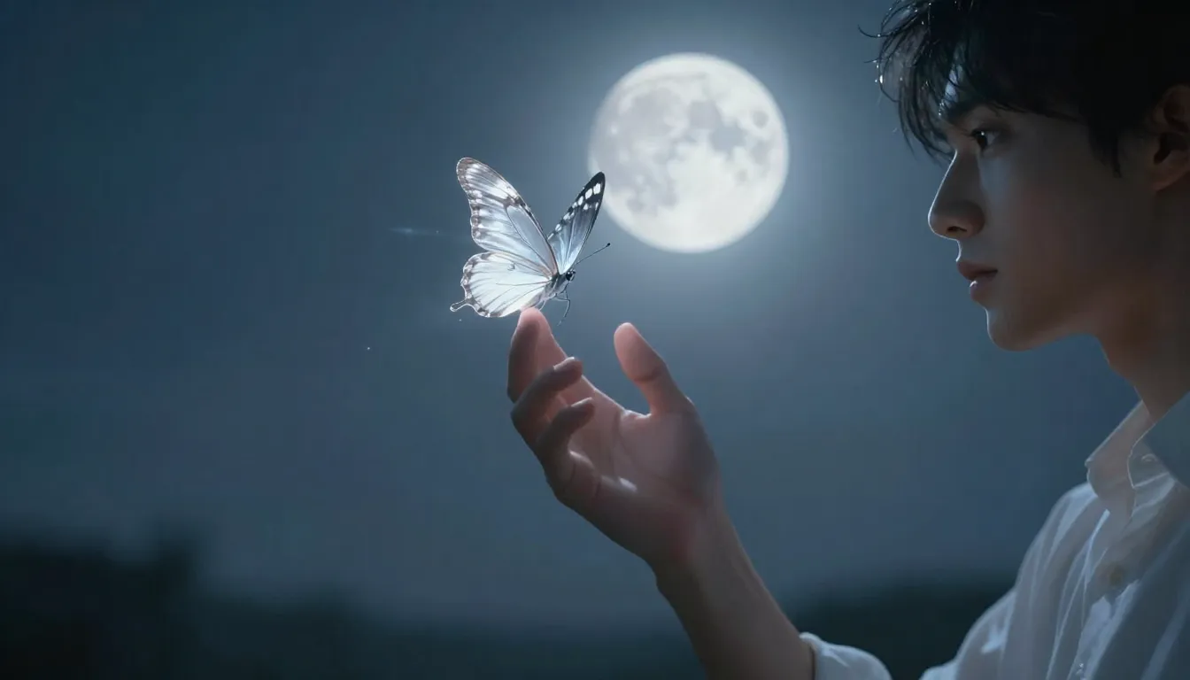 Cinematic shot of a young man's hand reaching out to a glowi...