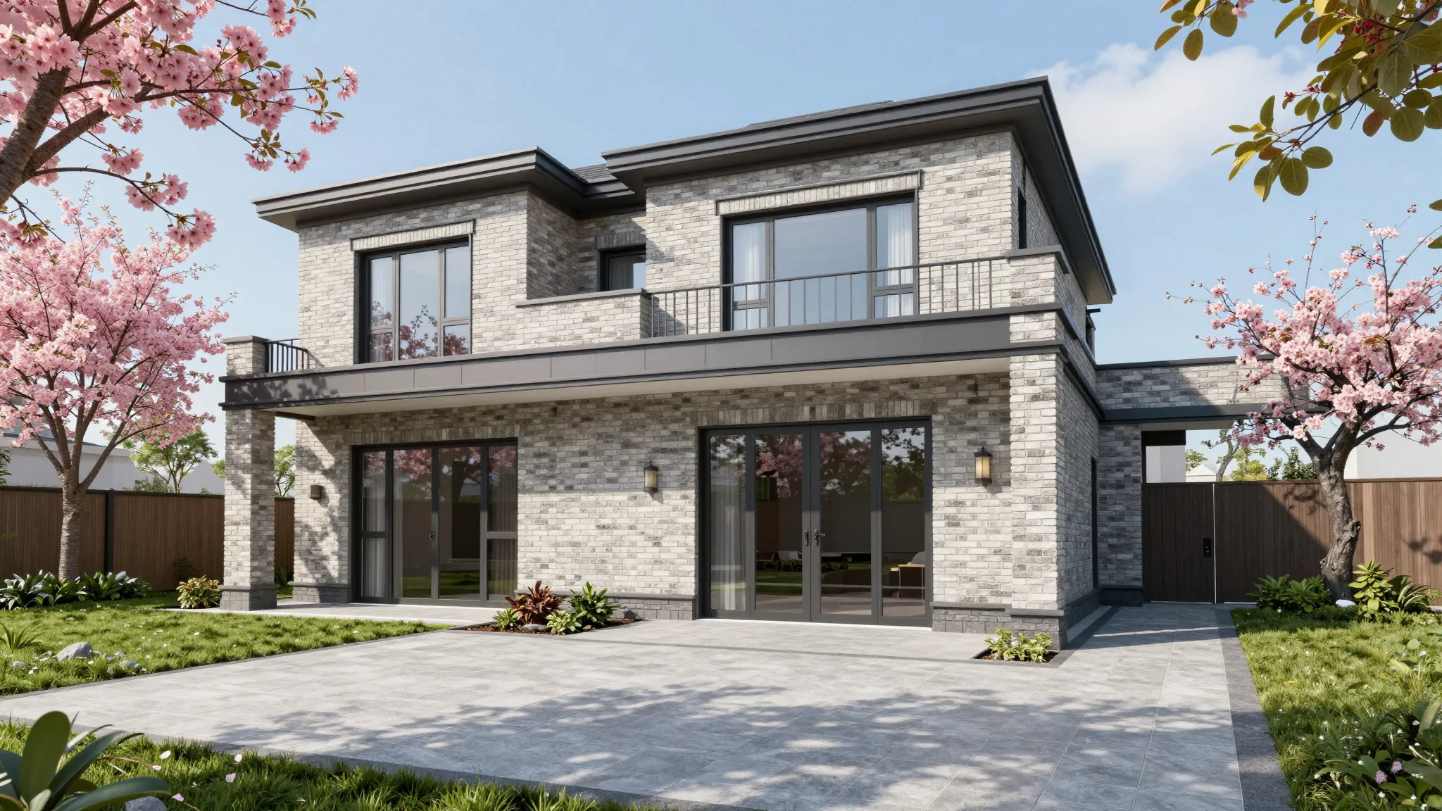 Modern luxury house exterior made of ceramic brick, two floo...