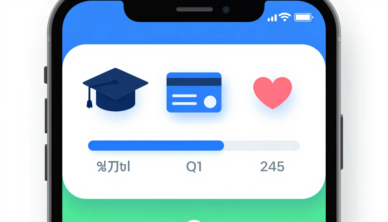 Interface of a mobile app showing a progress bar with three ...