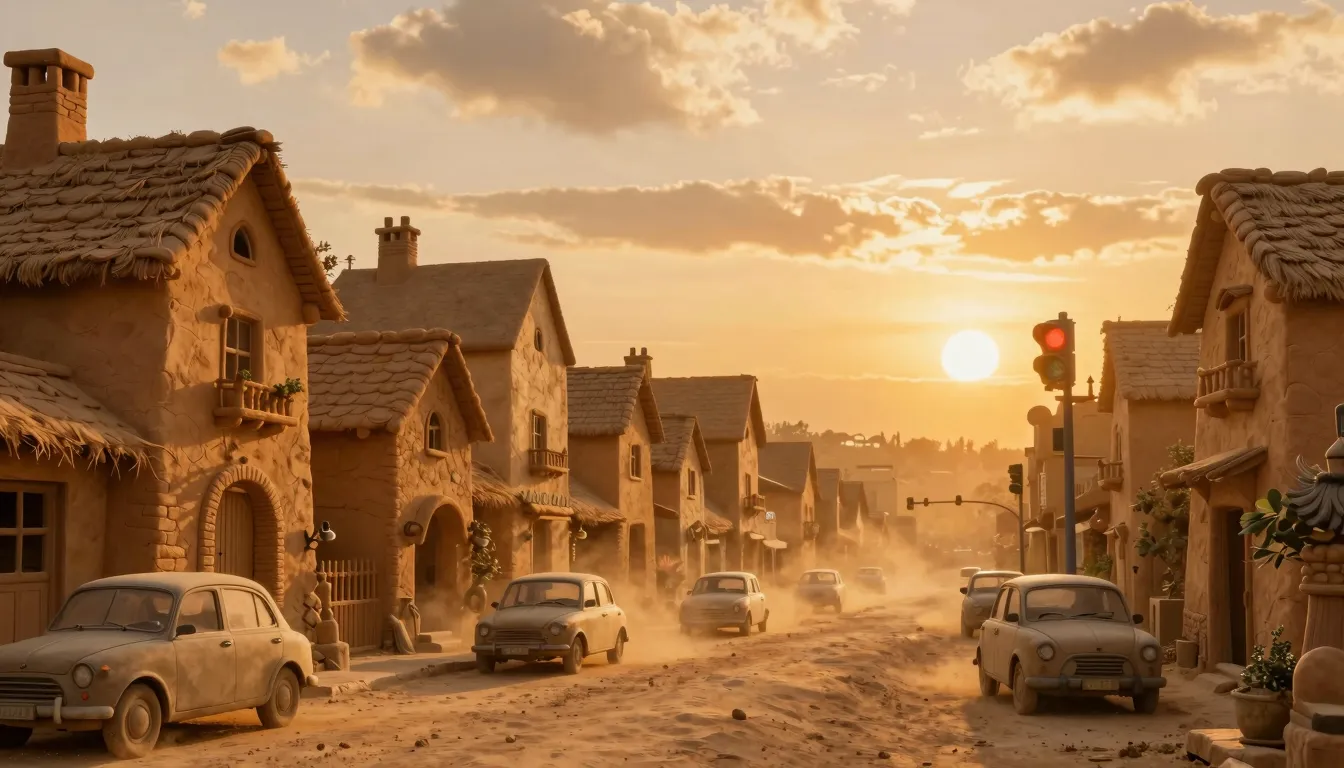 Stunning cinematic frame of a fairy-tale city at sunset. The...