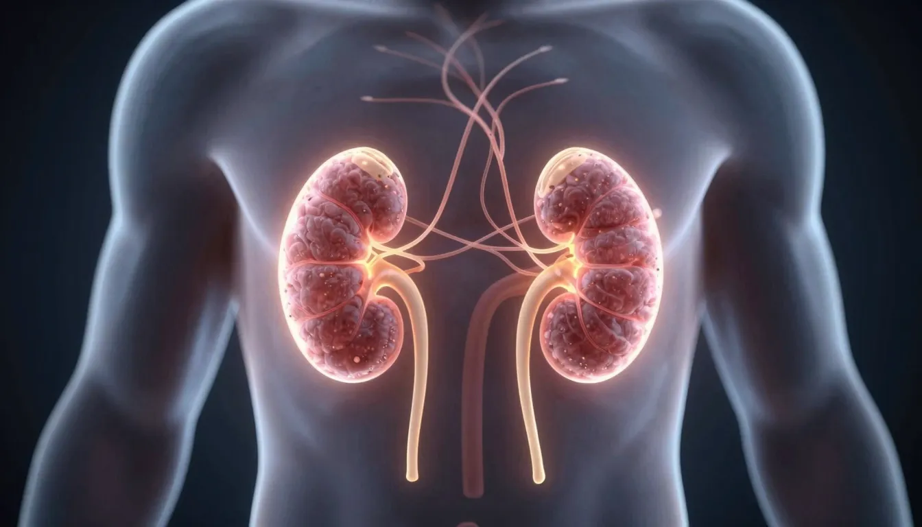 A conceptual illustration of a human body with glowing inter...