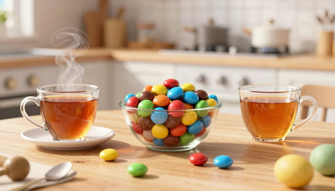 A cozy kitchen table with a steaming cup of tea, a mountain ...
