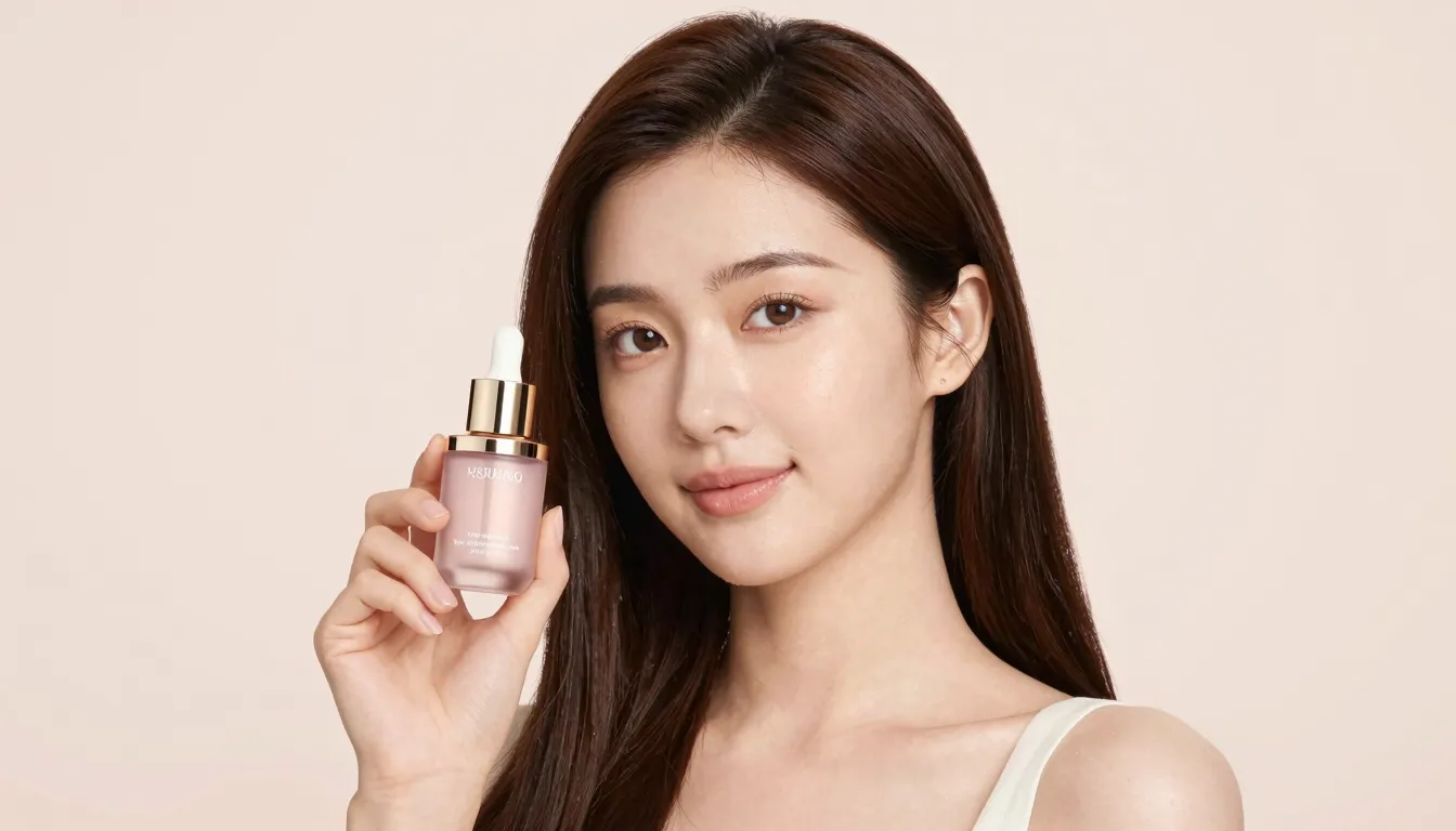 Beautiful woman with glowing skin and silky hair, holding a ...