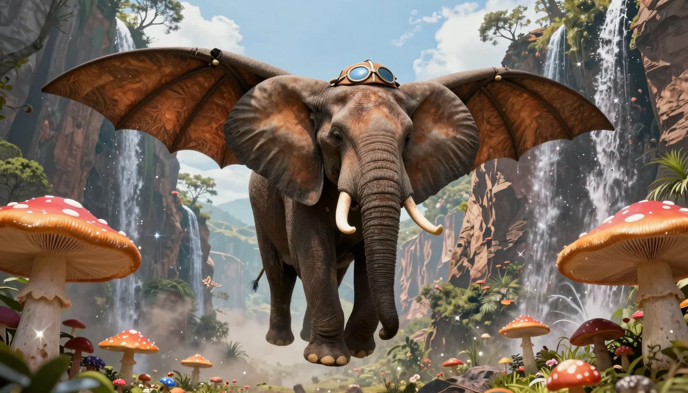 Surreal digital art of a large African elephant in a pilot's...