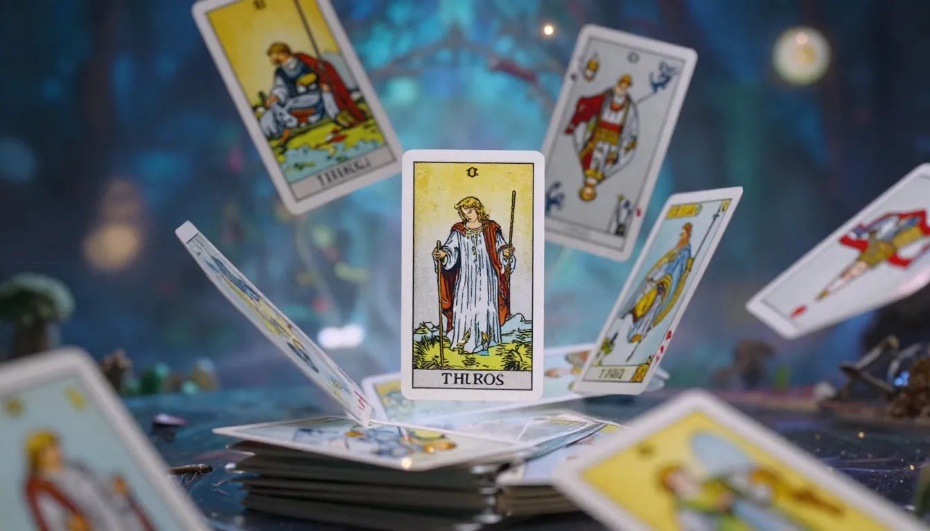 A collection of different Tarot cards rapidly changing in th...