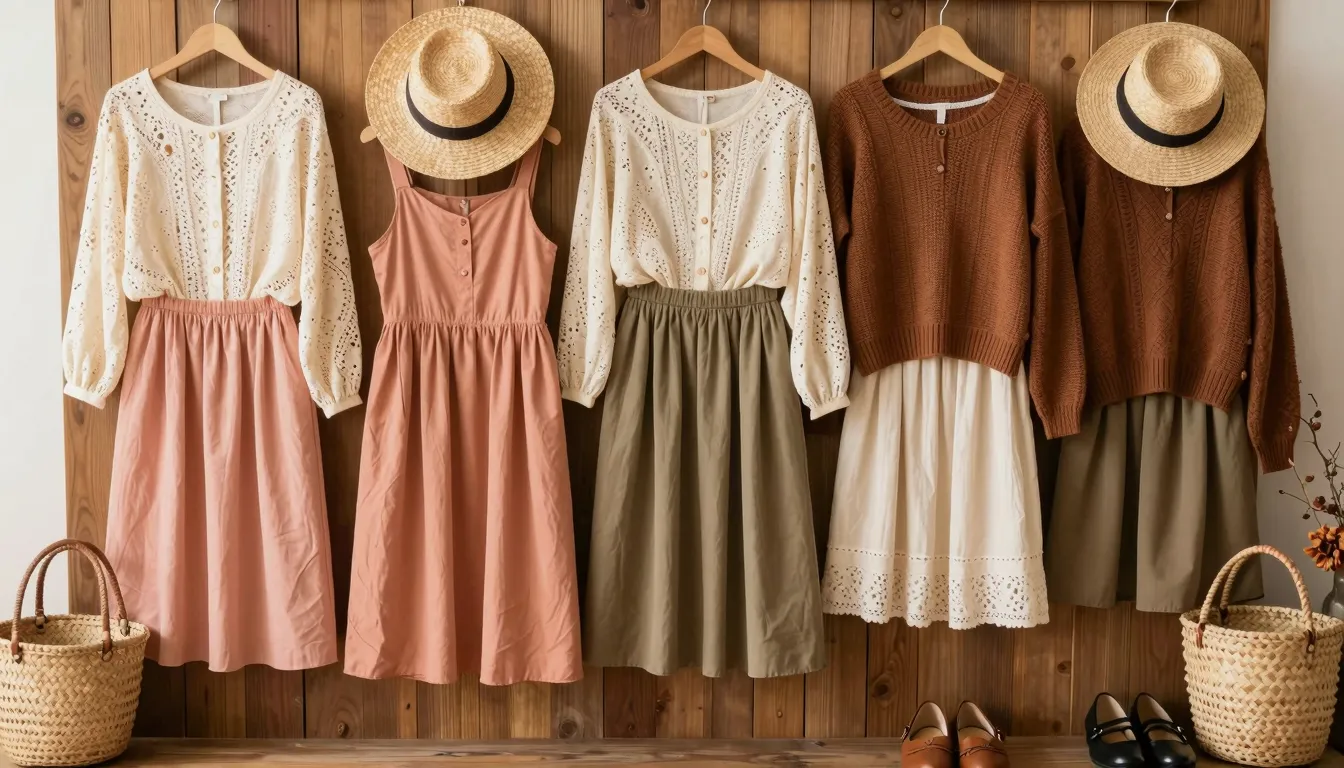 A beautiful Mori girl style fashion collection display. Laye...