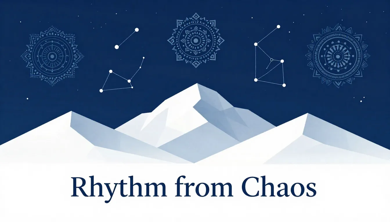 Minimalist book cover, 'Rhythm from Chaos' text in elegant L...