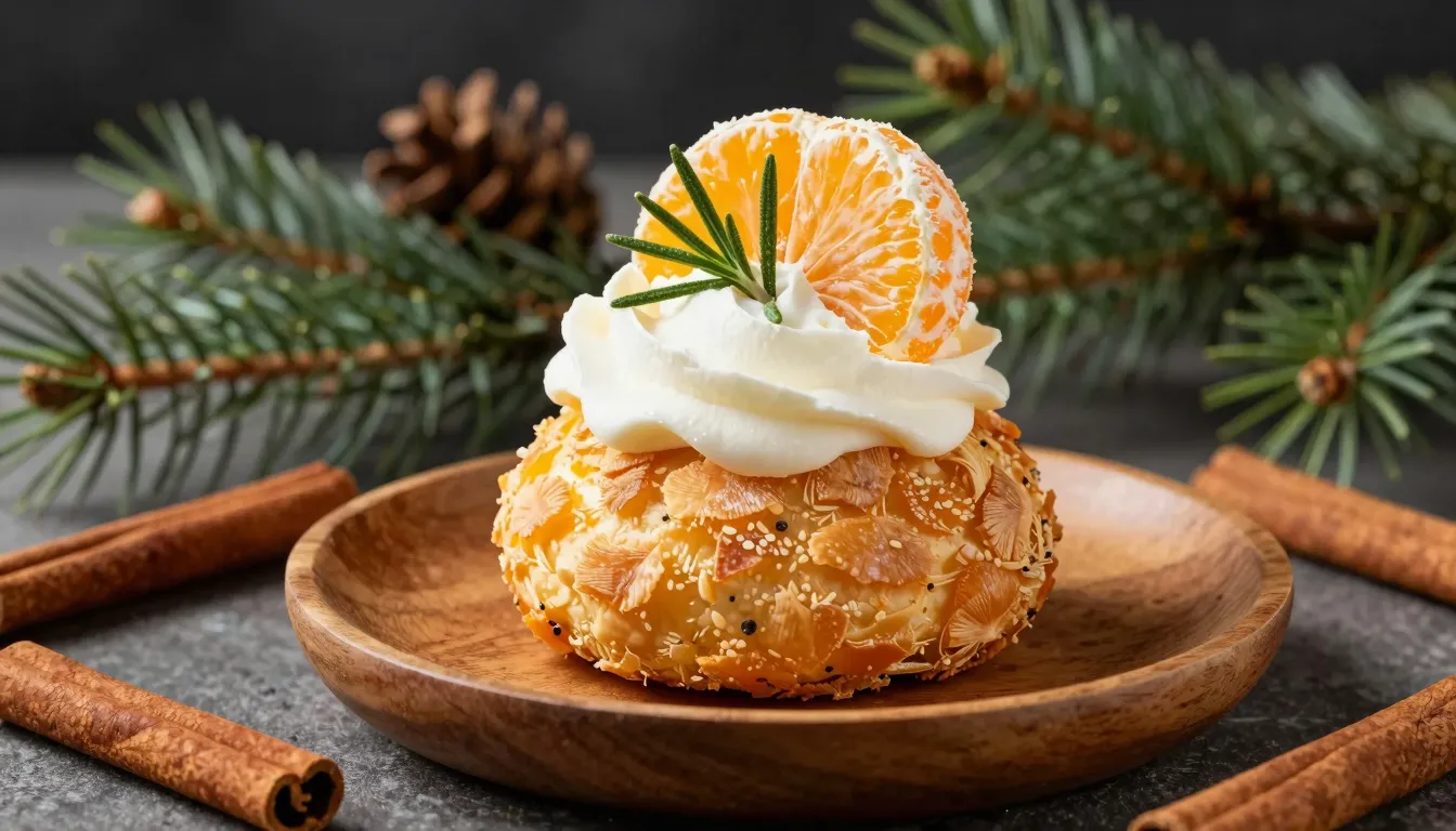 A beautiful New Year themed choux pastry with orange crust, ...
