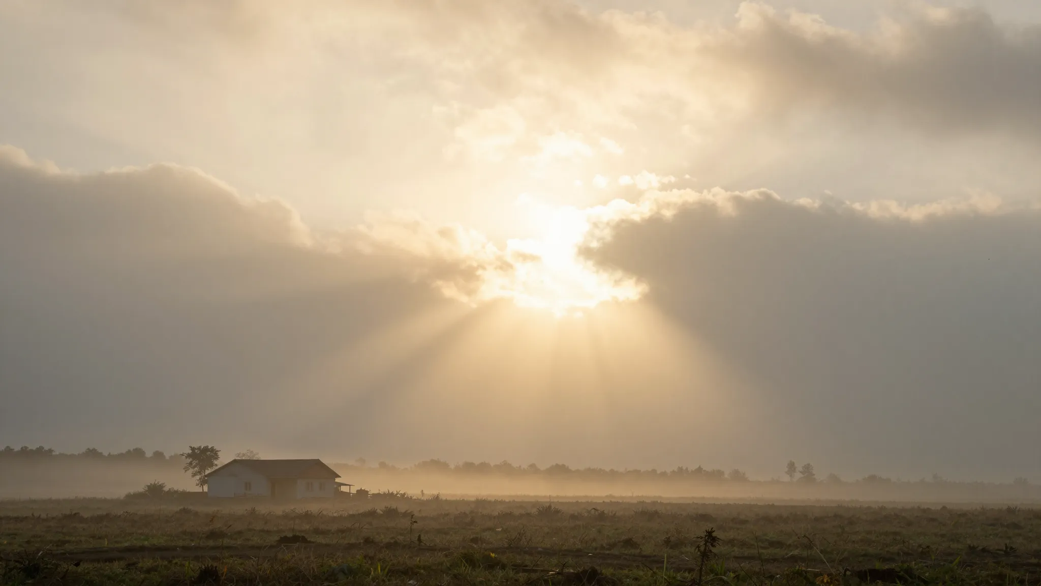 A serene and divine morning scene, soft golden rays of sun s...