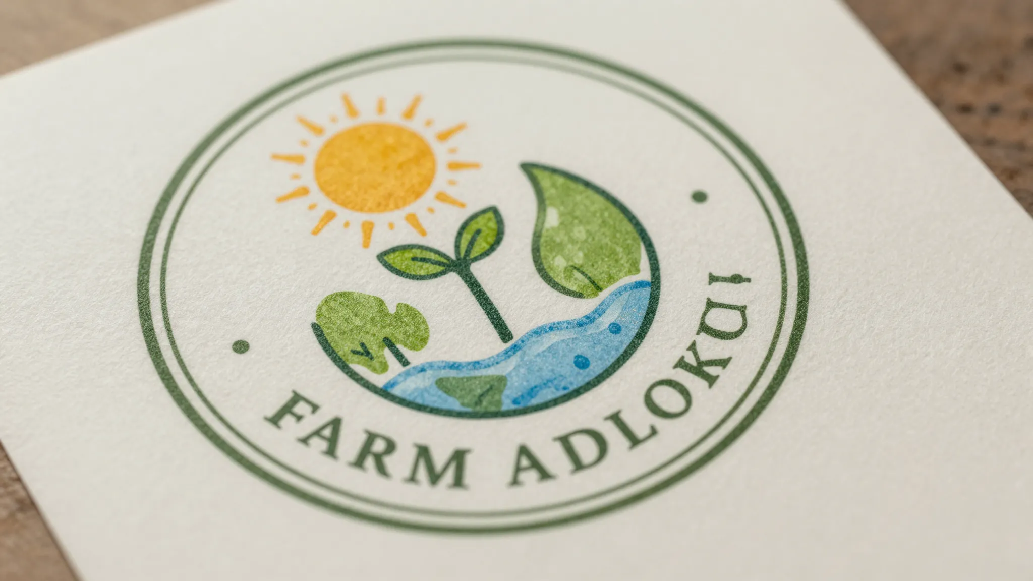 Close-up of a high-quality farm product label, circular logo...