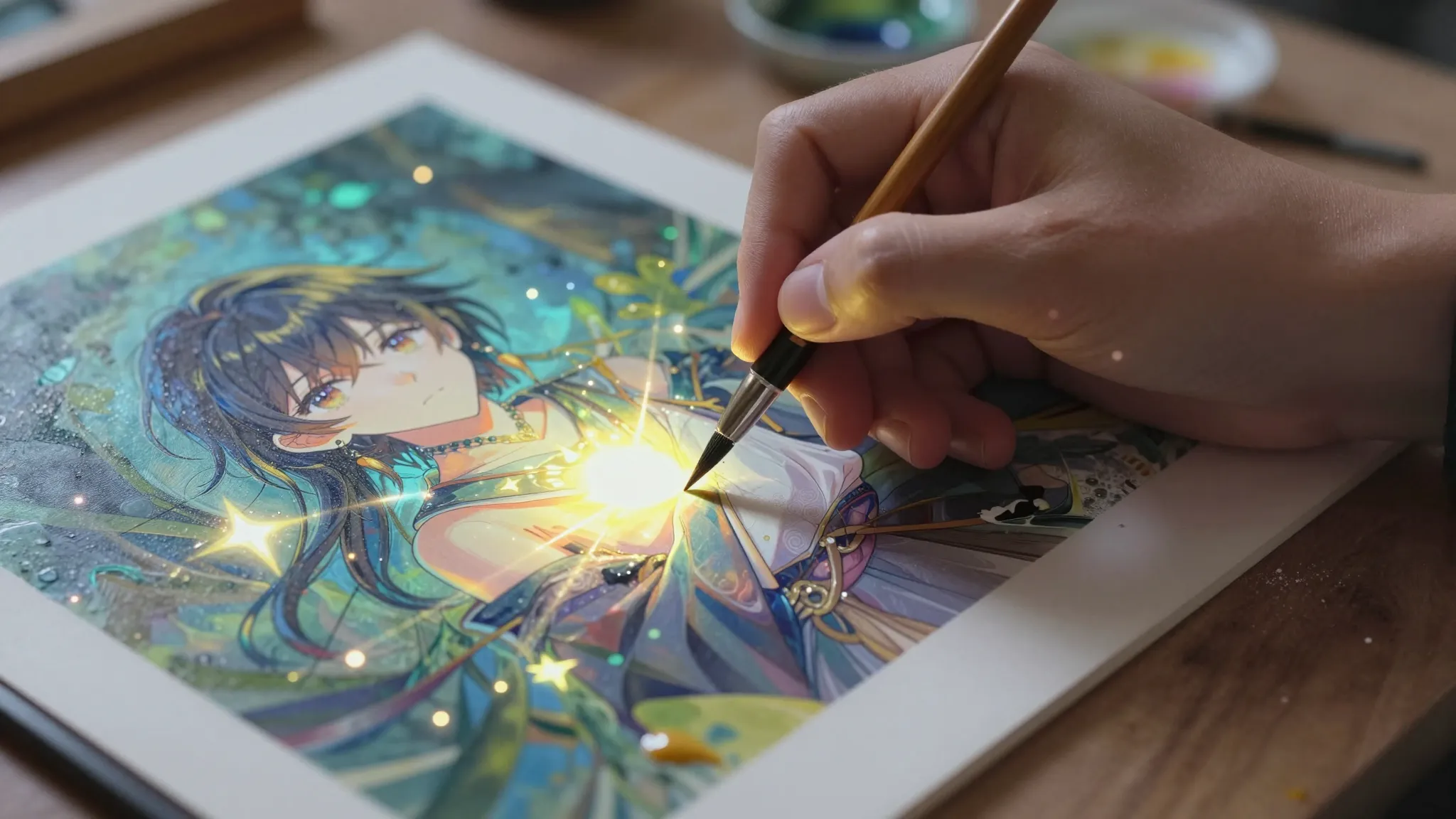 Close-up of an artist's hand painting a masterpiece on a can...