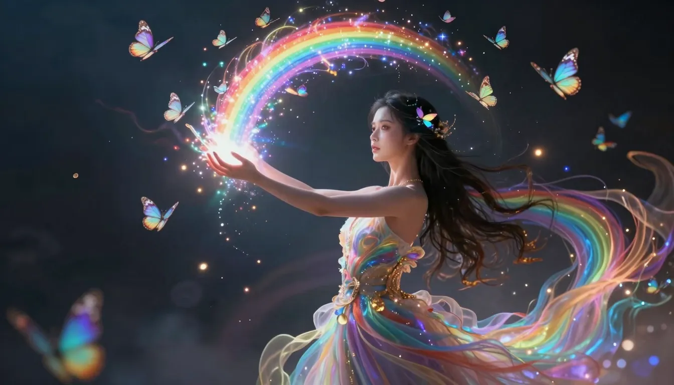 Cinematic video of a mystical woman standing amidst swirling...