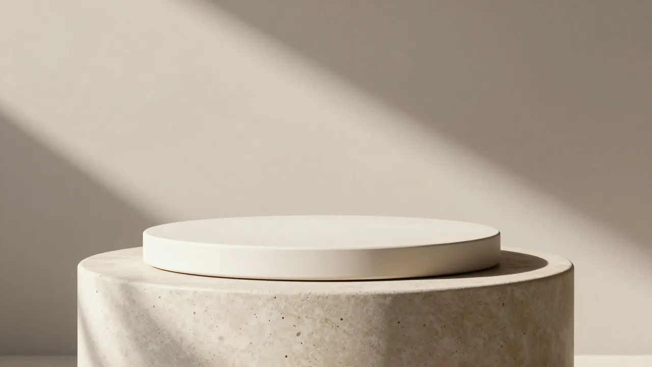 Minimalist luxury product display on a stone pedestal, soft ...
