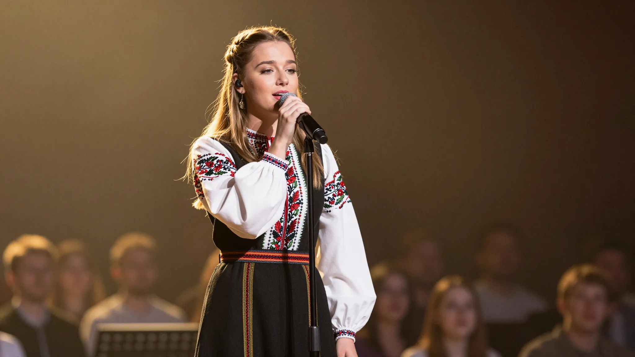 A professional concert photography of a young woman singing ...