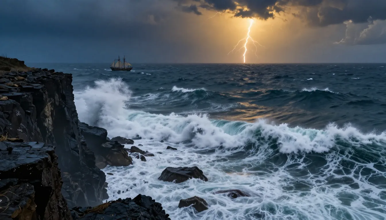 A breathtaking high-angle view from a jagged dark cliff look...
