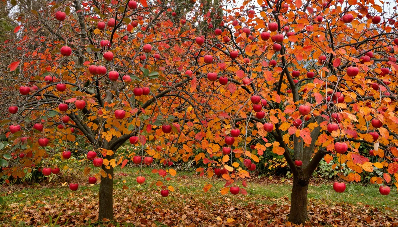 A beautiful autumn garden scene, abundant with vibrant red a...