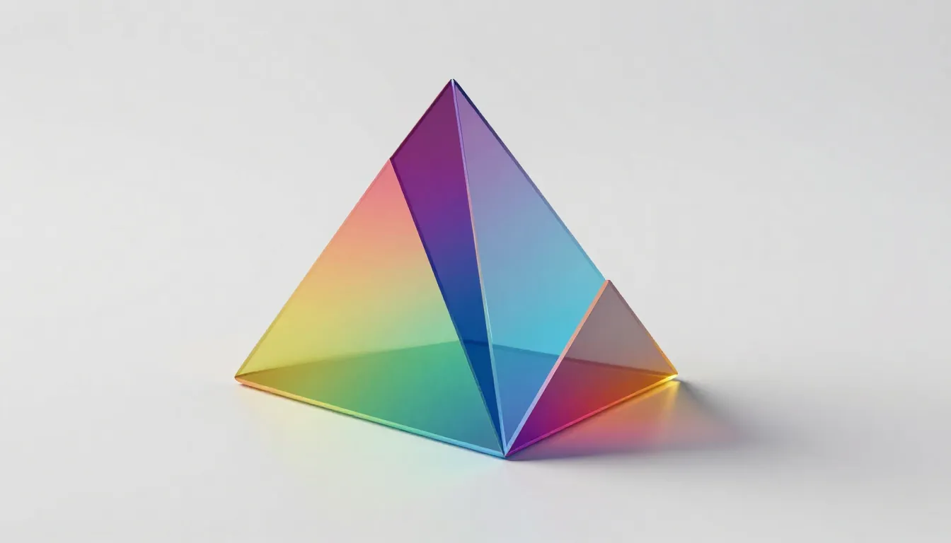 An artistic representation of a prism splitting light into a...