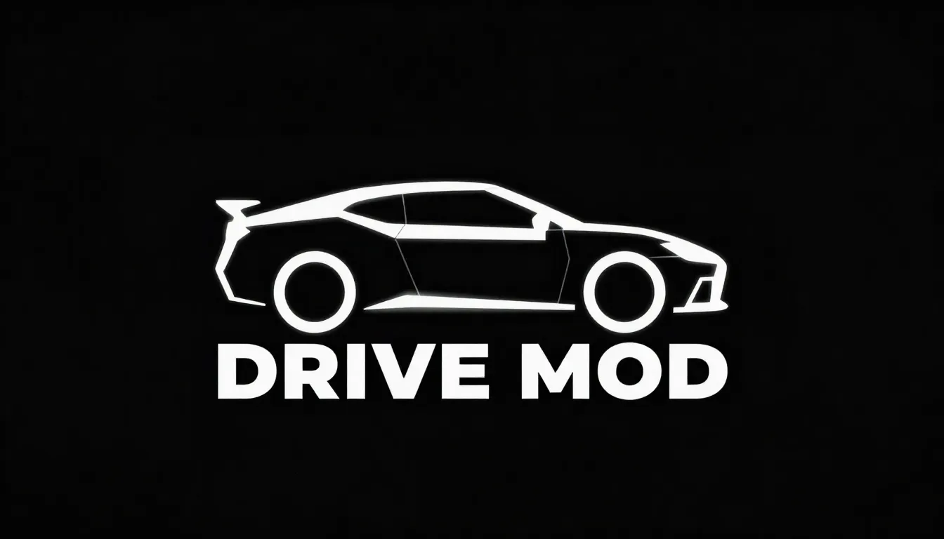 Minimalist logo design for 'DRIVE MOD', geometric car silhou...