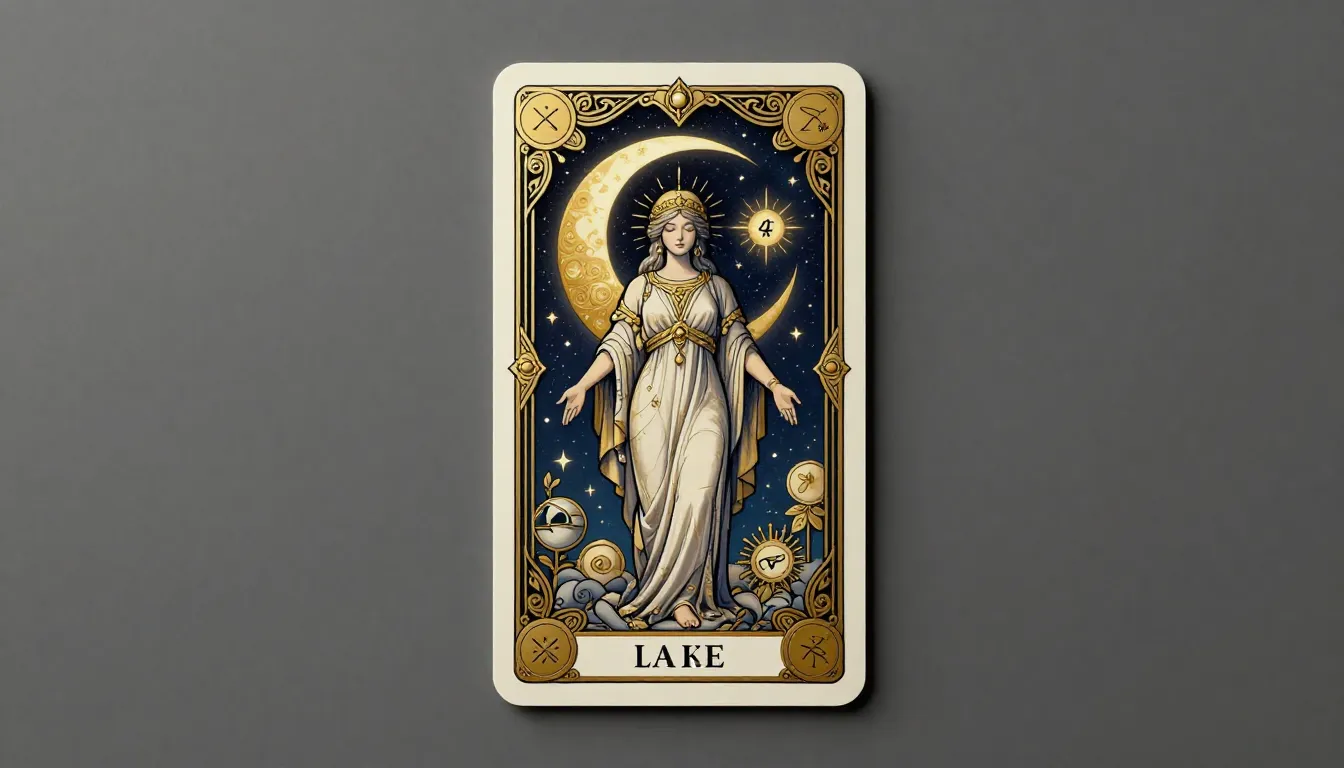 A professional tarot card design featuring a mystical moon g...