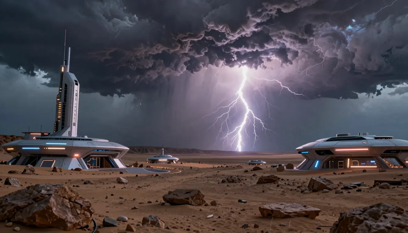 Futuristic sci-fi landscape in a stony desert similar to Bet...
