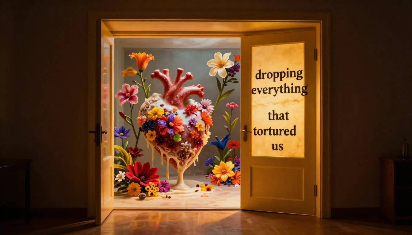 A glowing door opening into a dim room, casting a path of br...