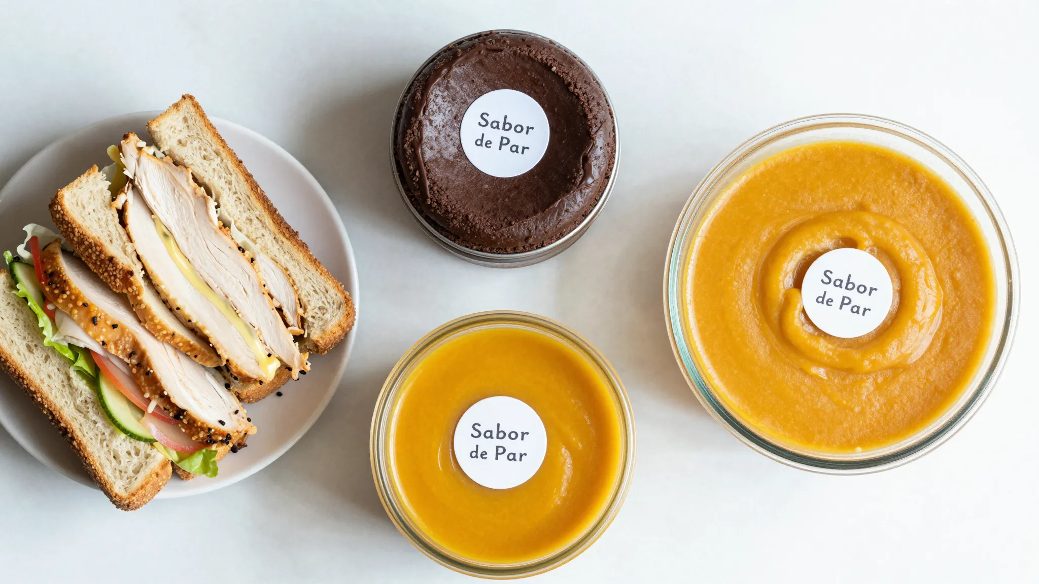 A professional flat lay photography of various food items: a...