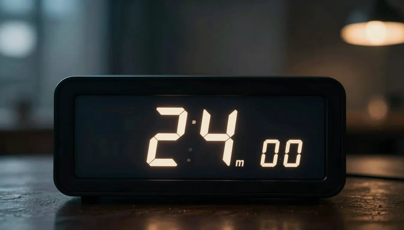 A digital countdown clock showing 24 hours left, cinematic b...