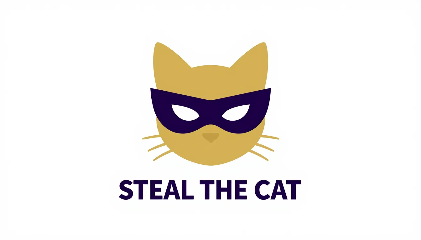Minimalist logo for a game called 'STEAL THE CAT'. A stylize...