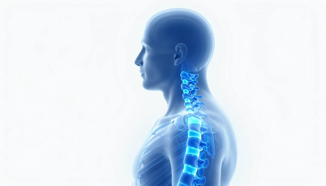 Anatomical 3D visualization of a human cervical spine, glowi...