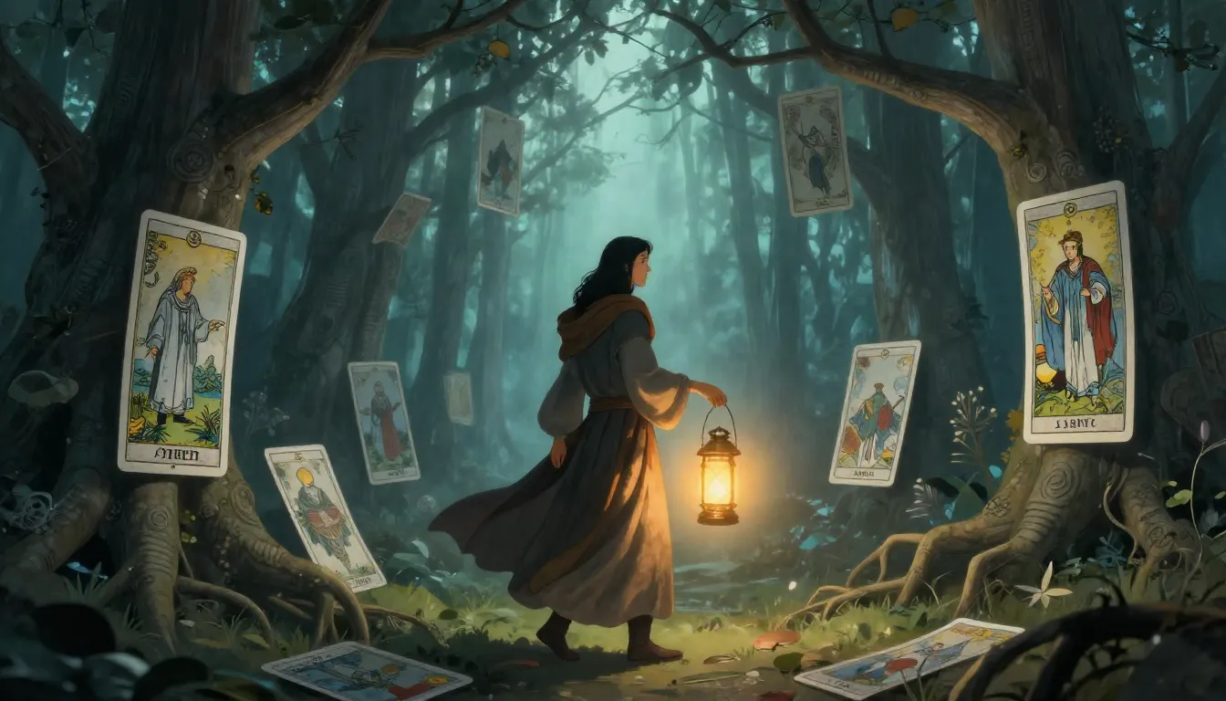 Digital art illustration of a divine guide holding a glowing...