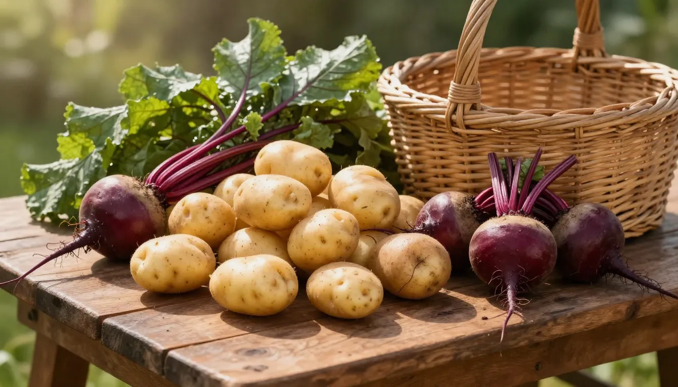 A high-resolution image of a rustic wooden table outdoors. O...