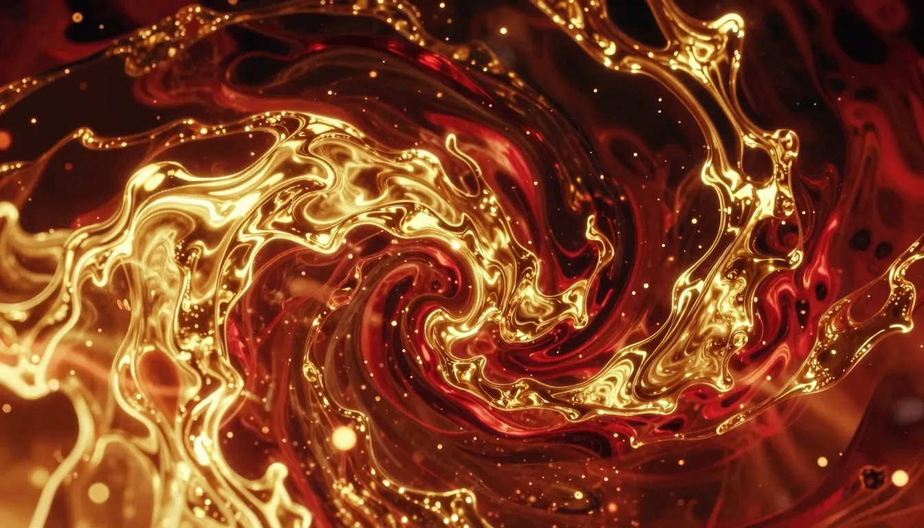 Abstract art representing passion, liquid glowing gold and d...