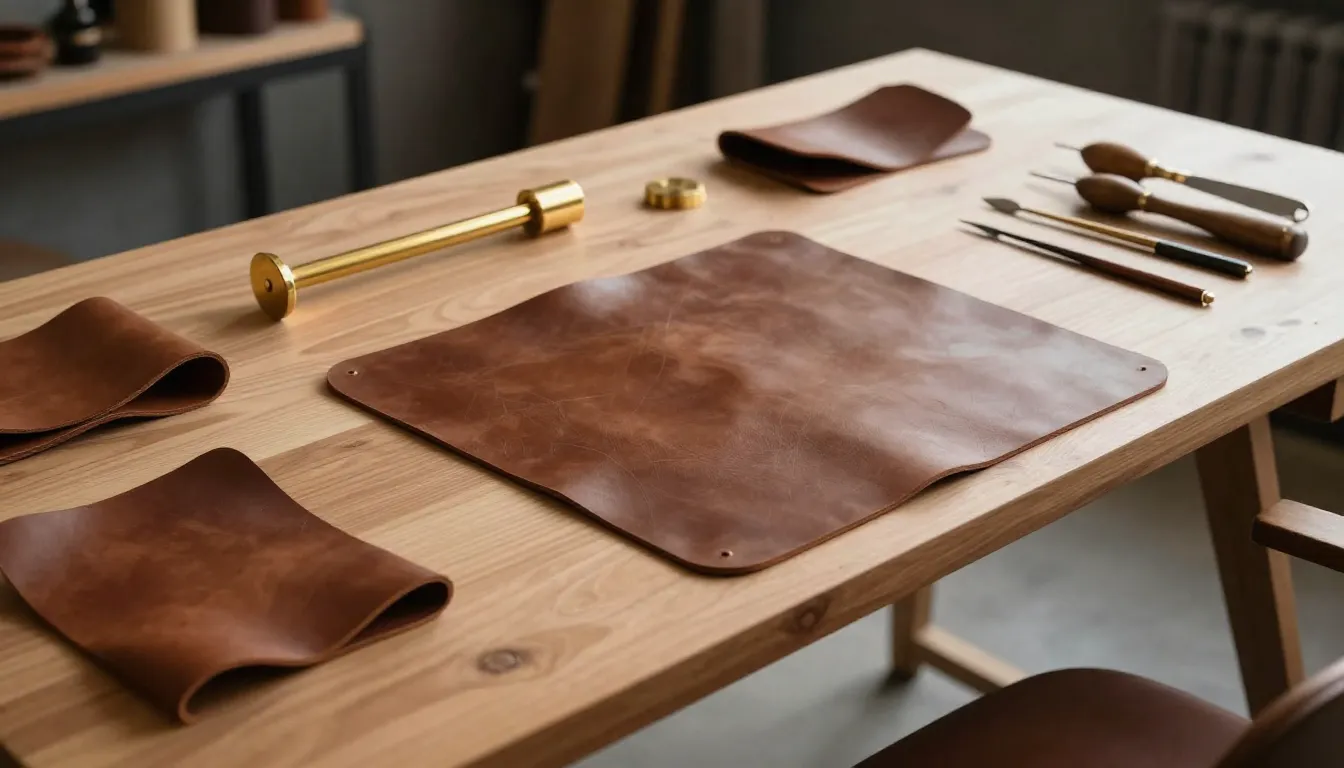 A professional craftsman's workspace, minimalist wooden tabl...