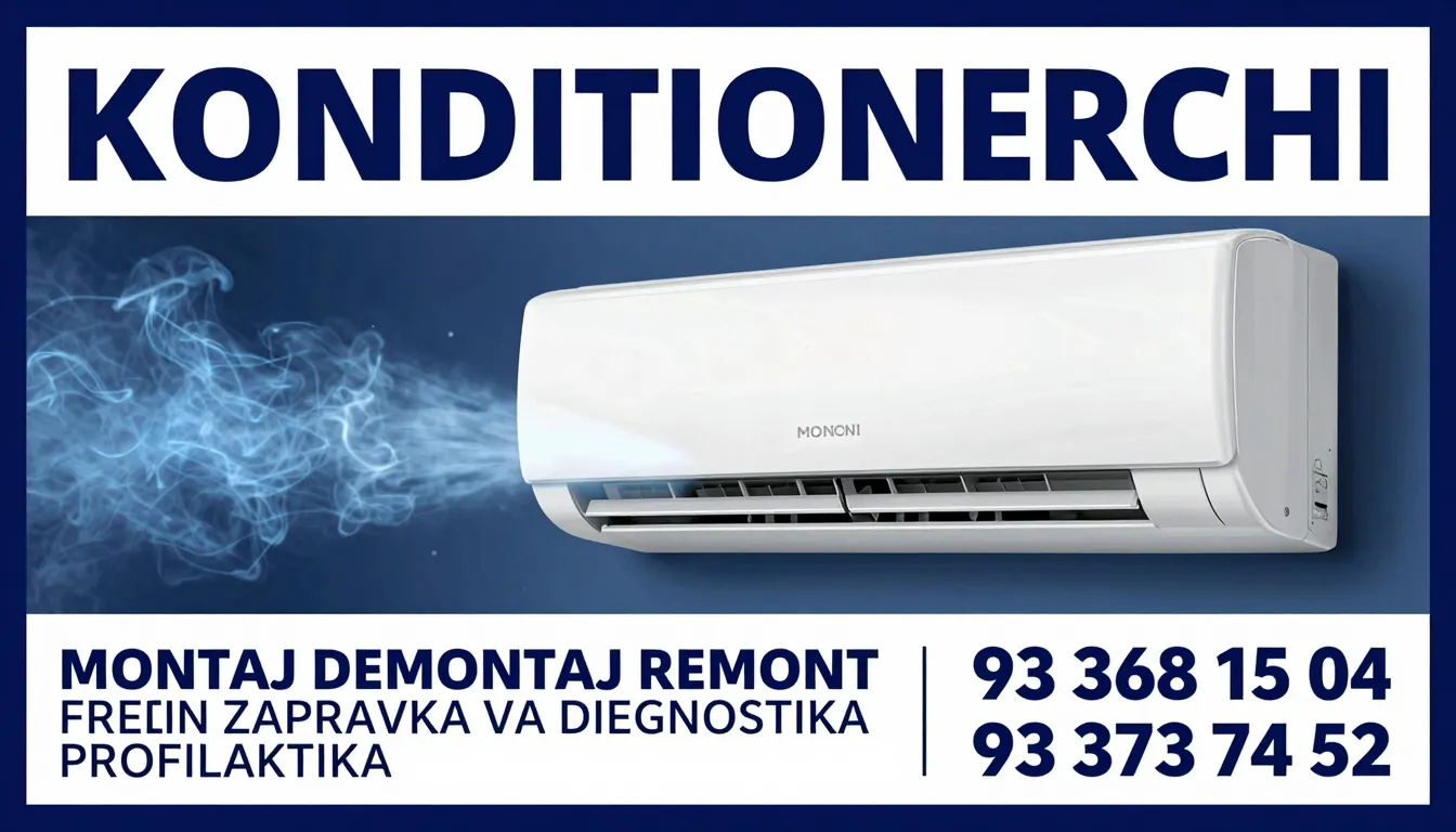 A high-quality commercial poster. Top text 'KONDITSIONERCHI'...
