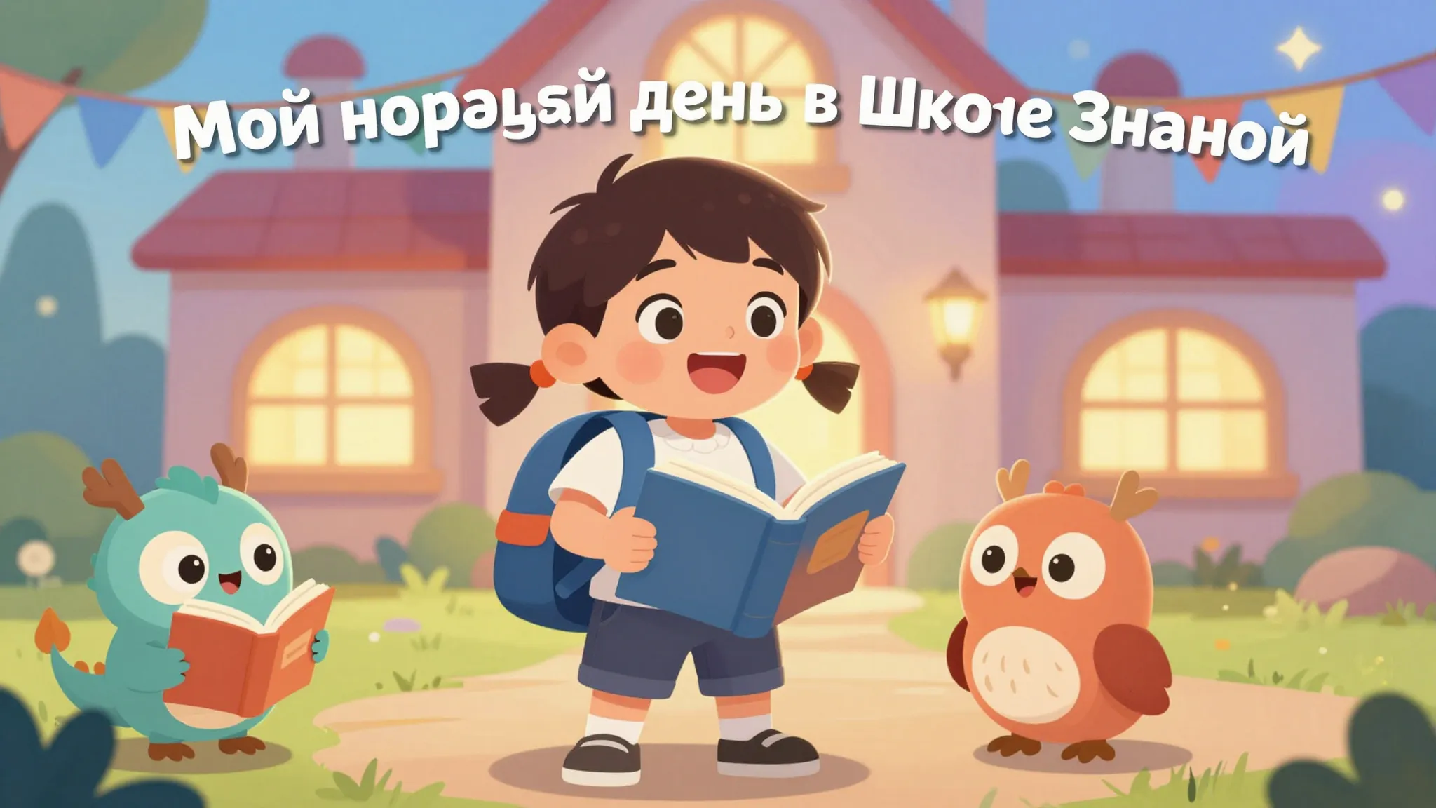 A joyful first-grader, a boy or a girl with a school backpac...