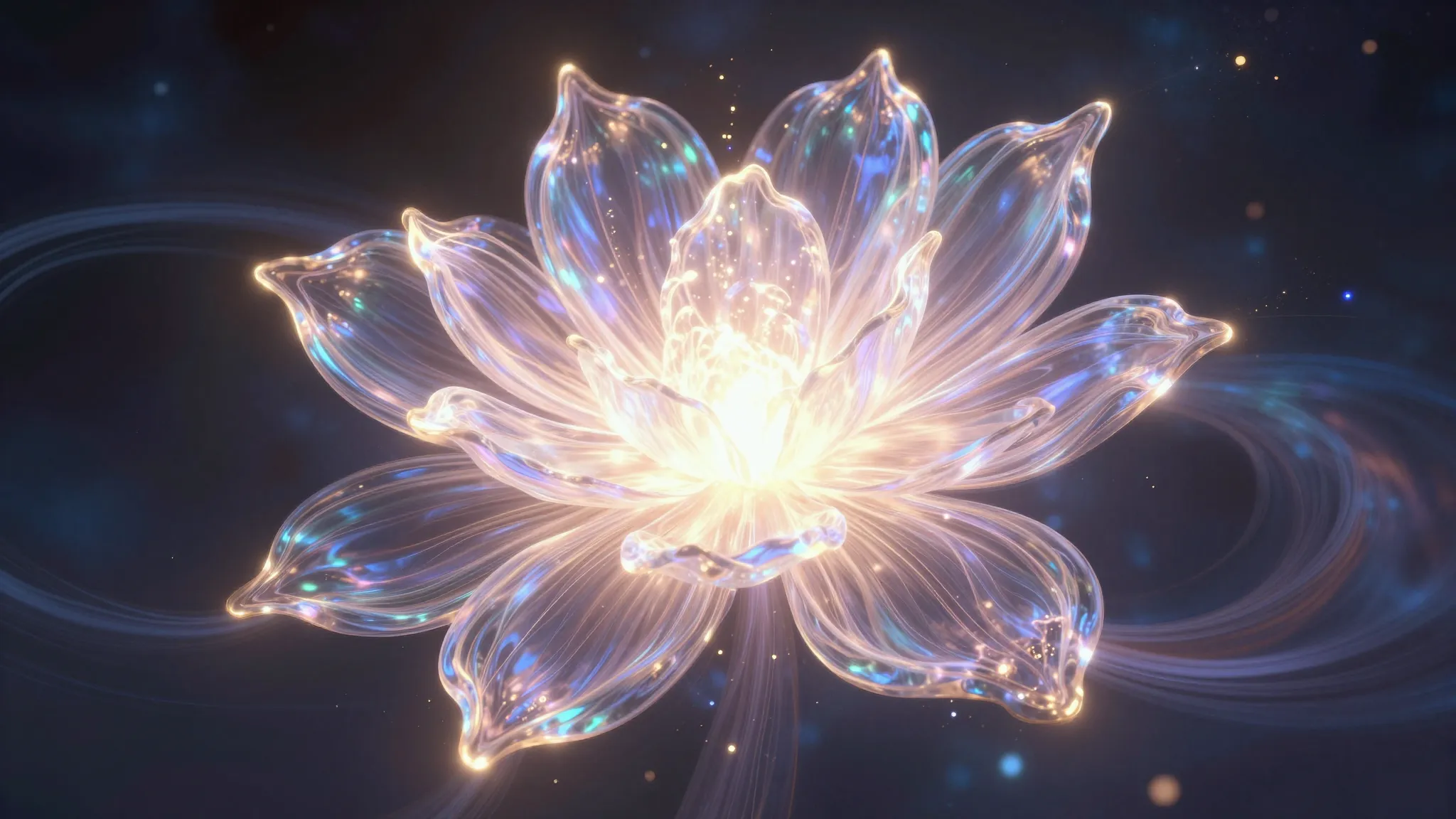 Ethereal 3D visualization of divine love, two glowing energy...