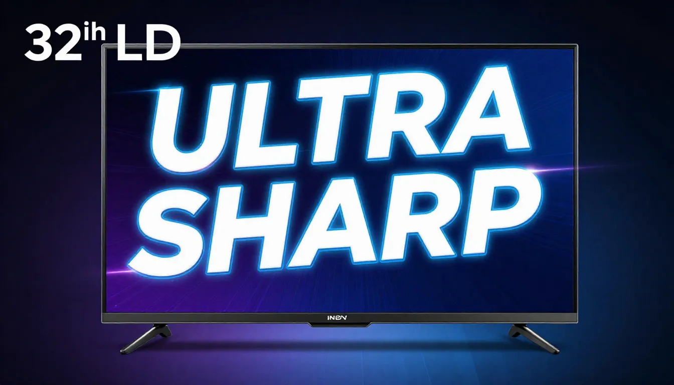 Infographic poster for a 32-inch LED TV, bold typography 'UL...