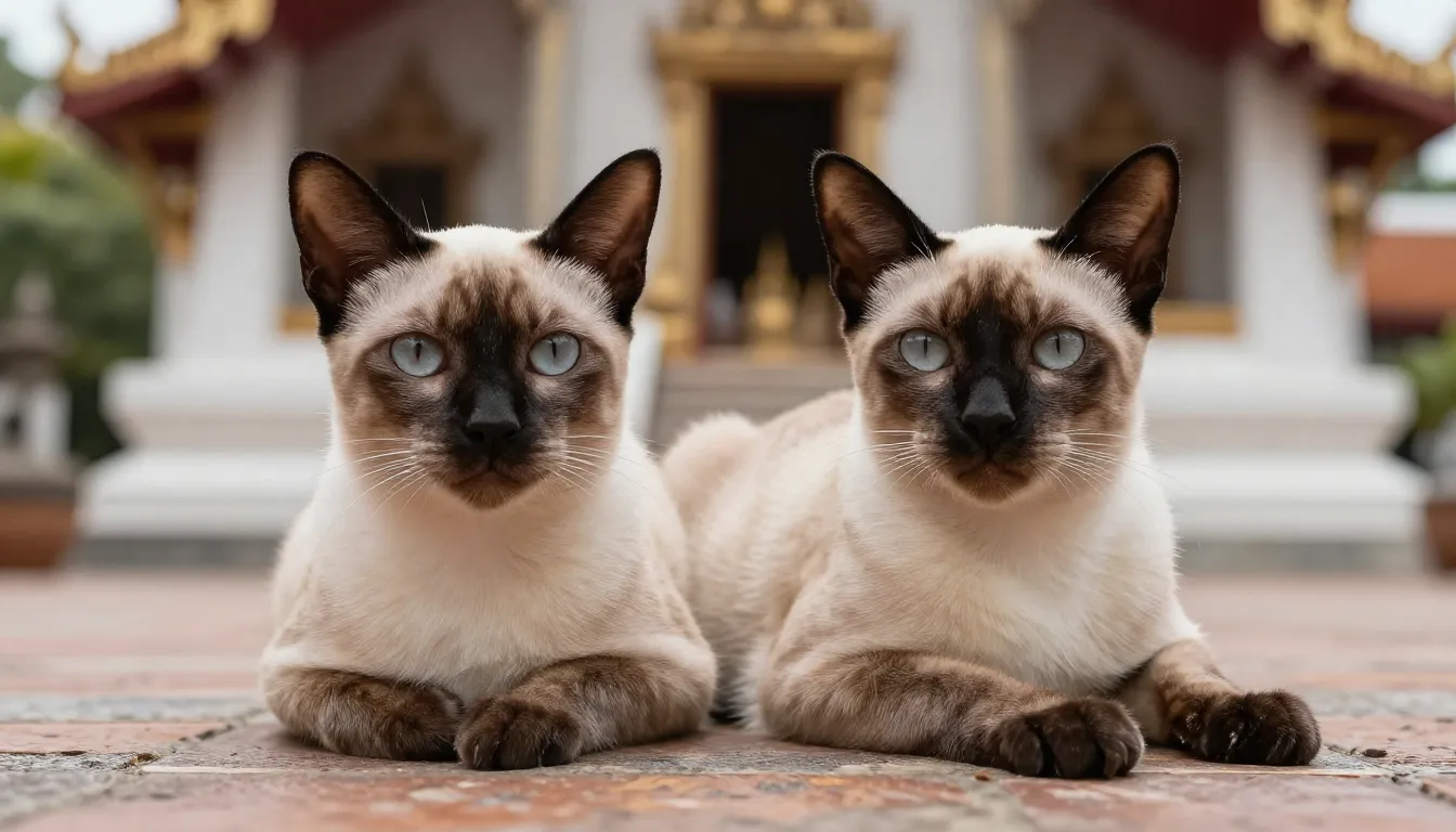 Close-up shot of a beautiful, sleek Thai street cat with str...