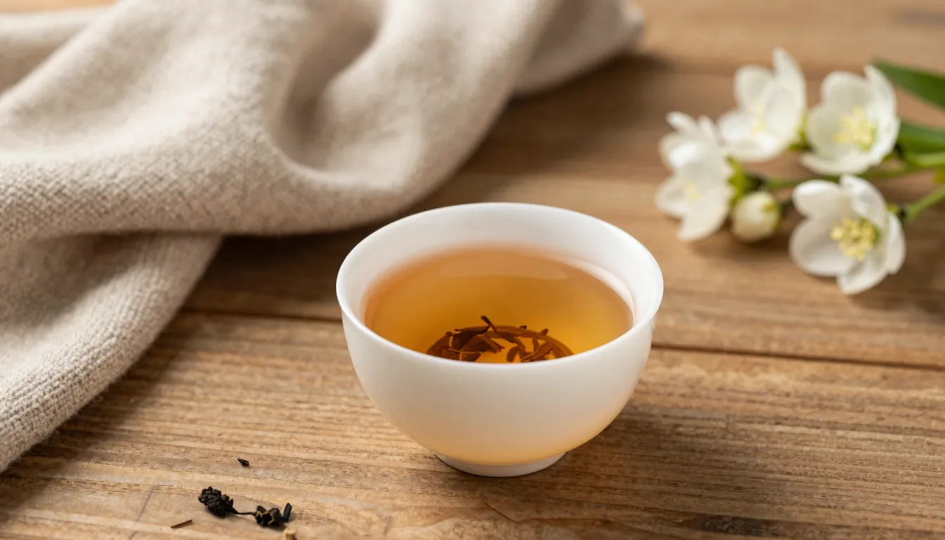 A cozy and peaceful scene with a cup of traditional tea, a w...
