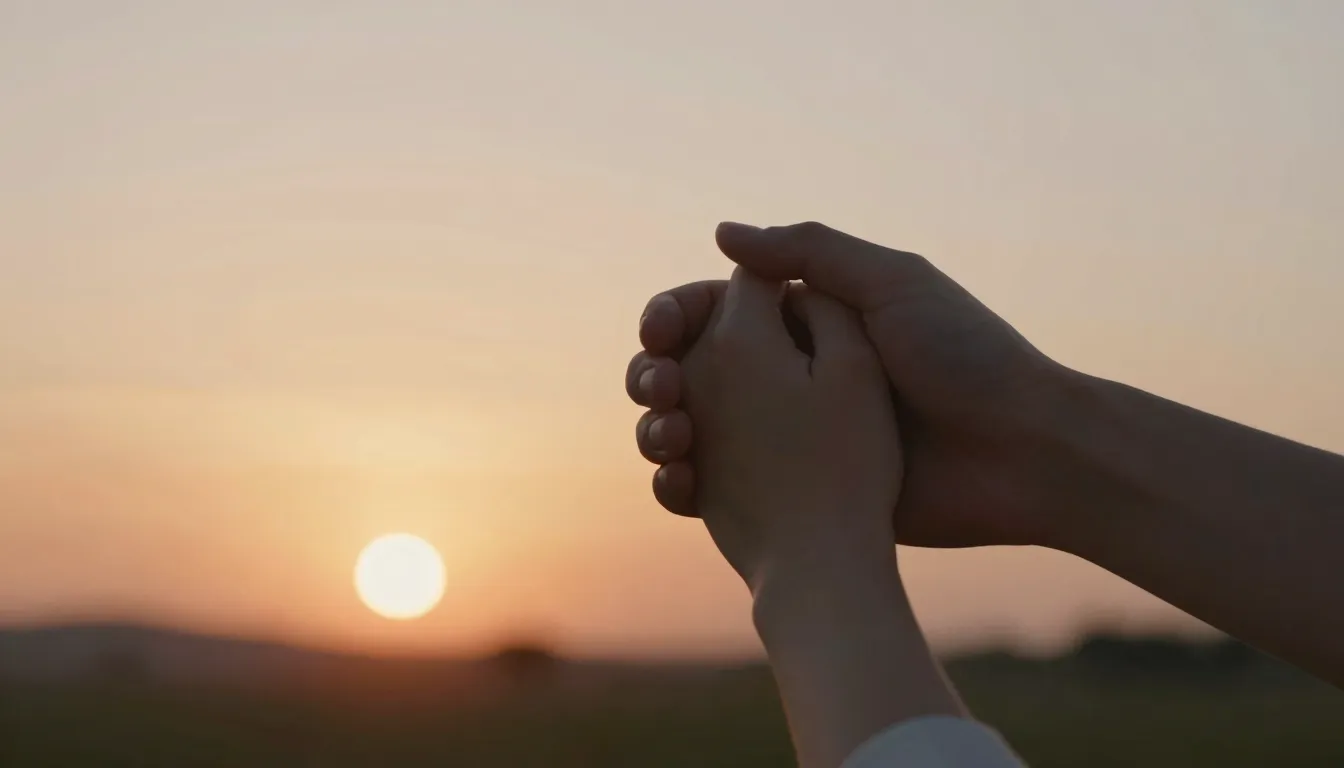 Two hands holding each other against a background of a beaut...