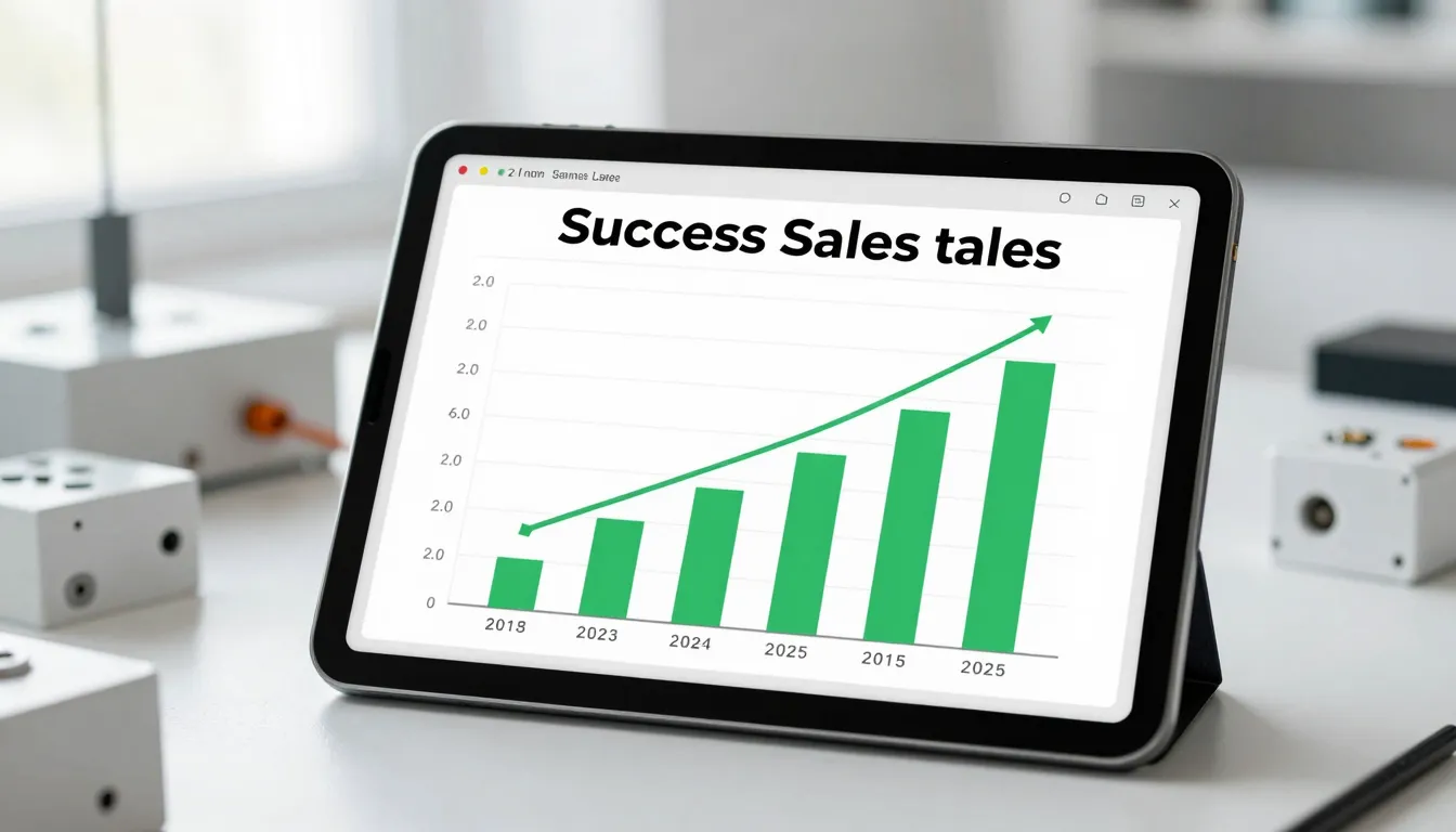 A digital tablet showing a successful sales dashboard with r...