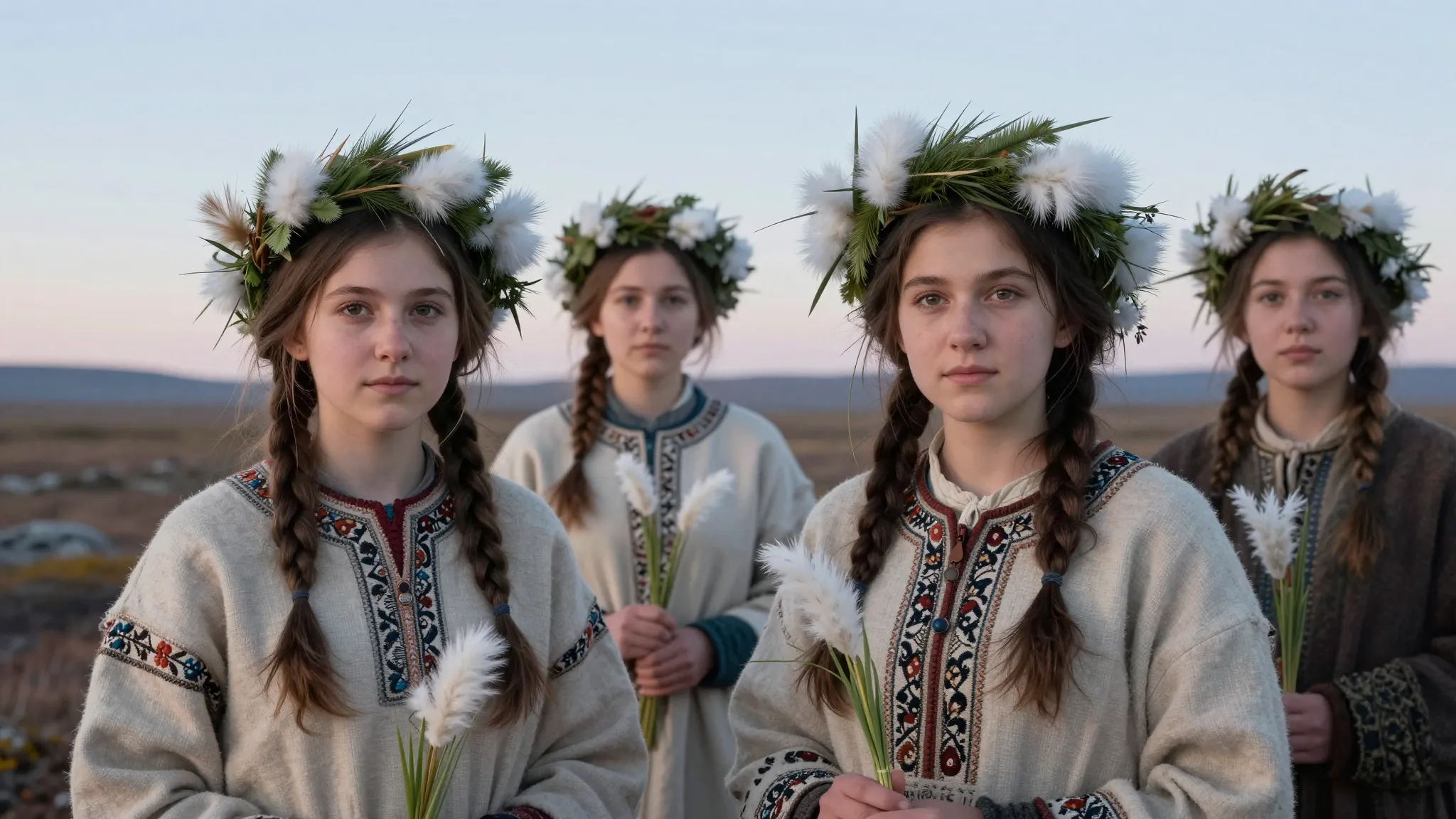 Cinematic portrait of young female biologists and historical...