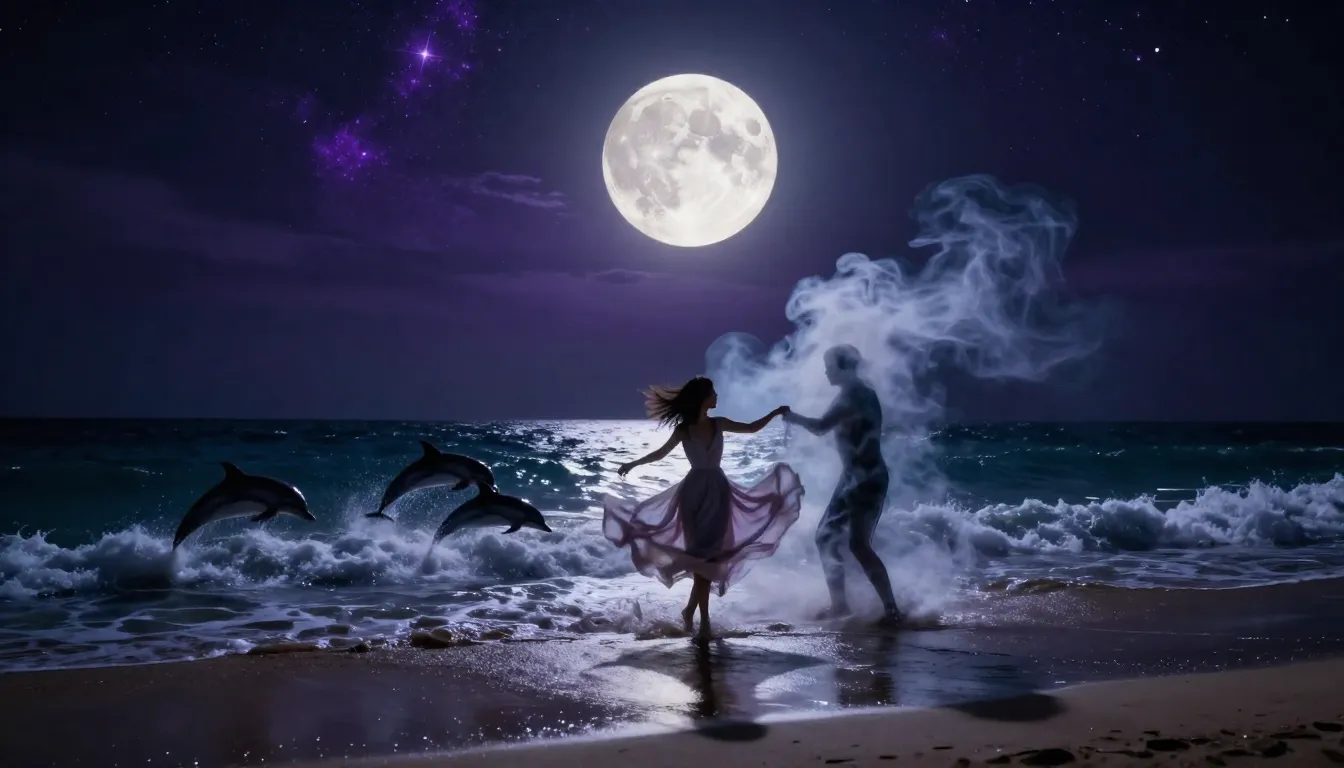 Ultra-realistic cinematic scene, night ocean shore, deep dar...