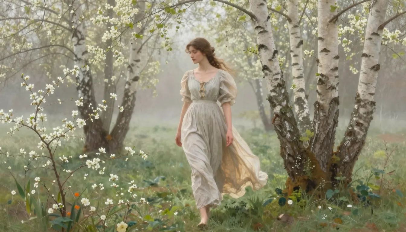 A romantic 19th-century style painting of a young woman in a...