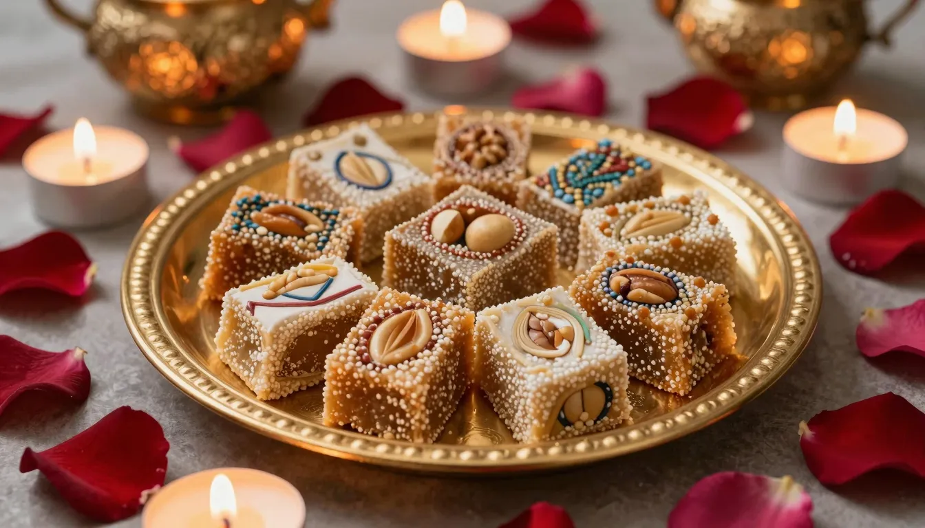 A luxurious golden plate with traditional Egyptian sweets li...